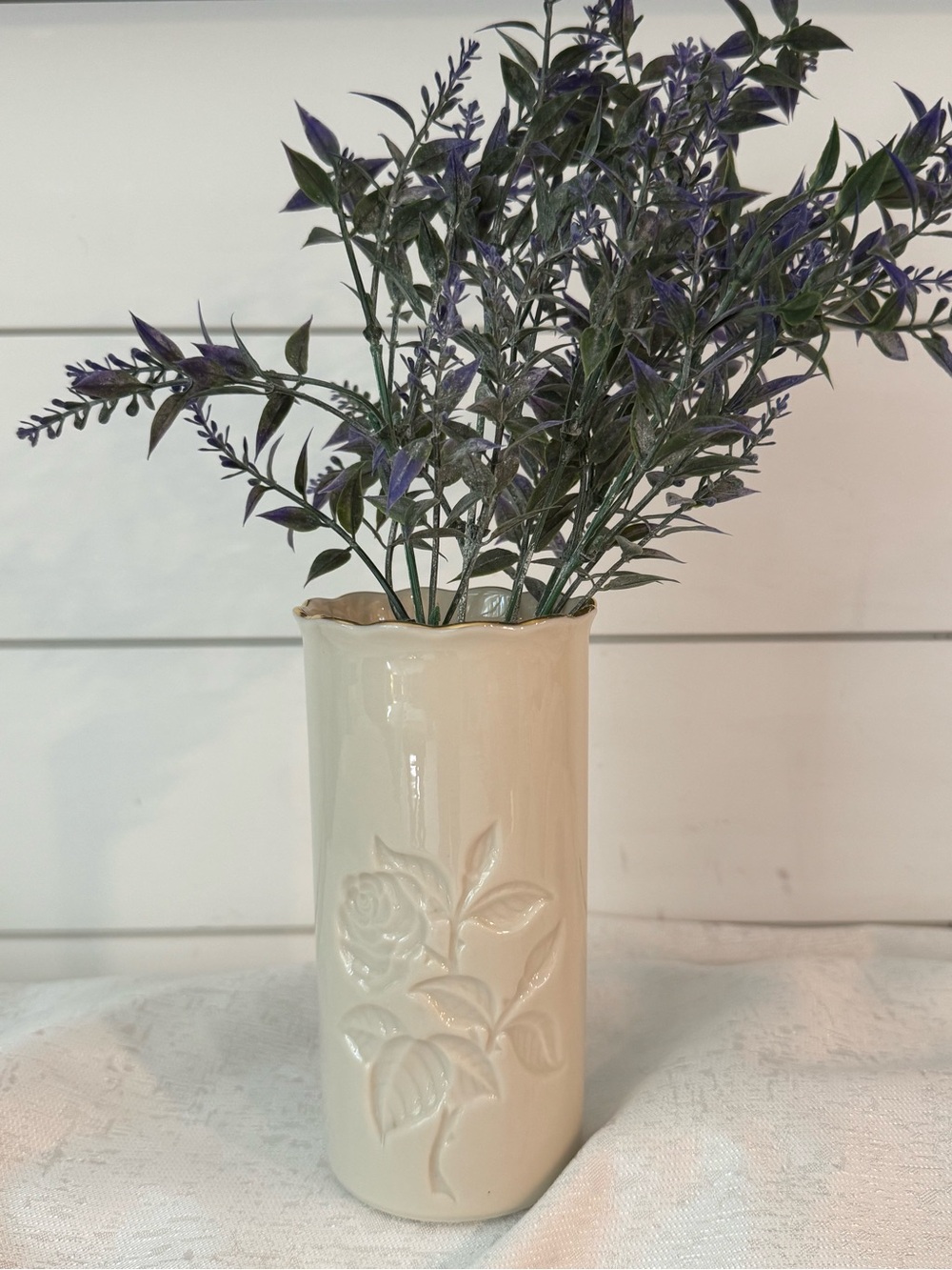 Lenox Cream Floral Embossed Ceramic Vase